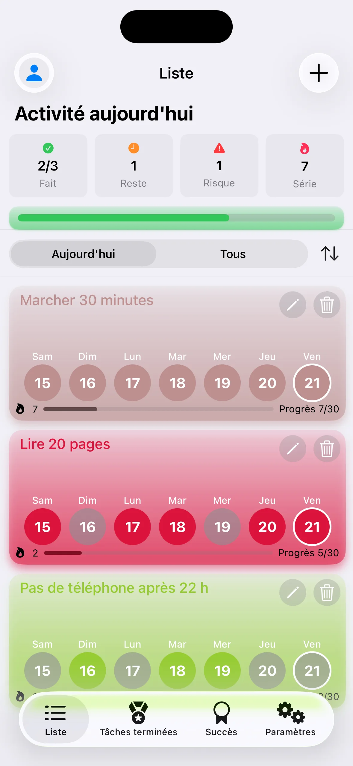 Liste. 2 sur 3 terminés