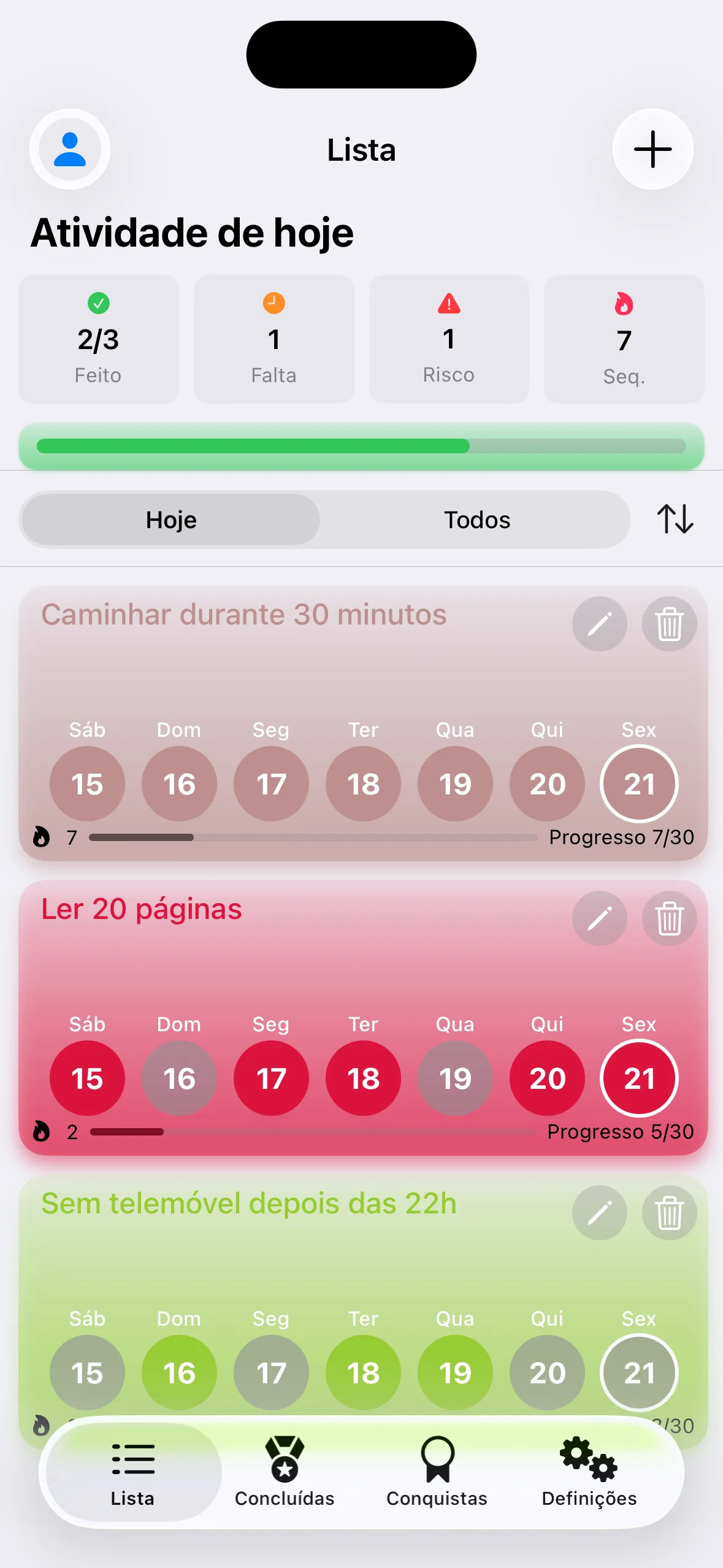 Lista. 2 de 3 concluídos