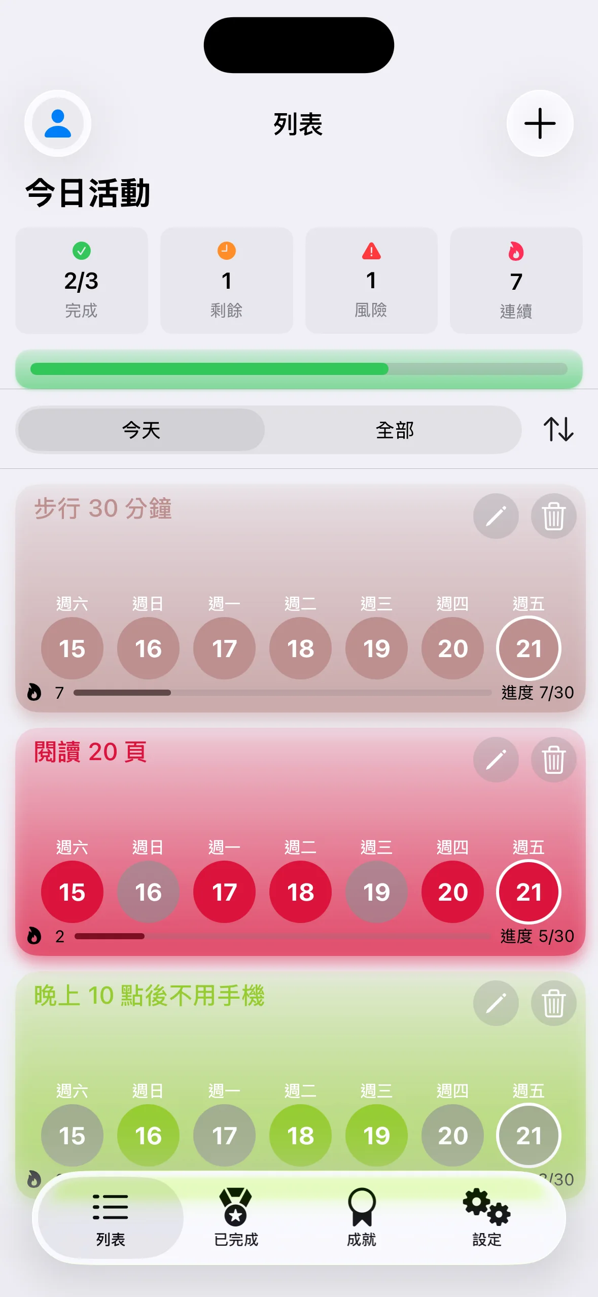 列表. 已完成 2/3